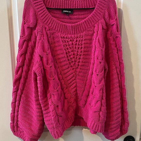Express Bright Pink Balloon Sleeve Sweater Size Large - Picture 5 of 10